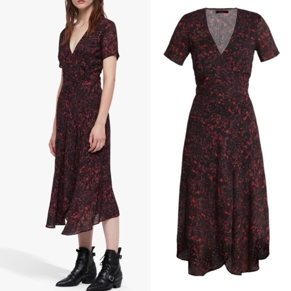 All Saints Seeta Rose Midi Wrap Dress Size S